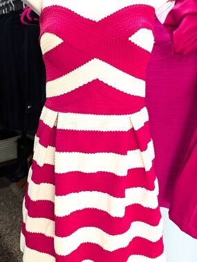 Jealous Tomato Pink and Cream Strapless Party Dress